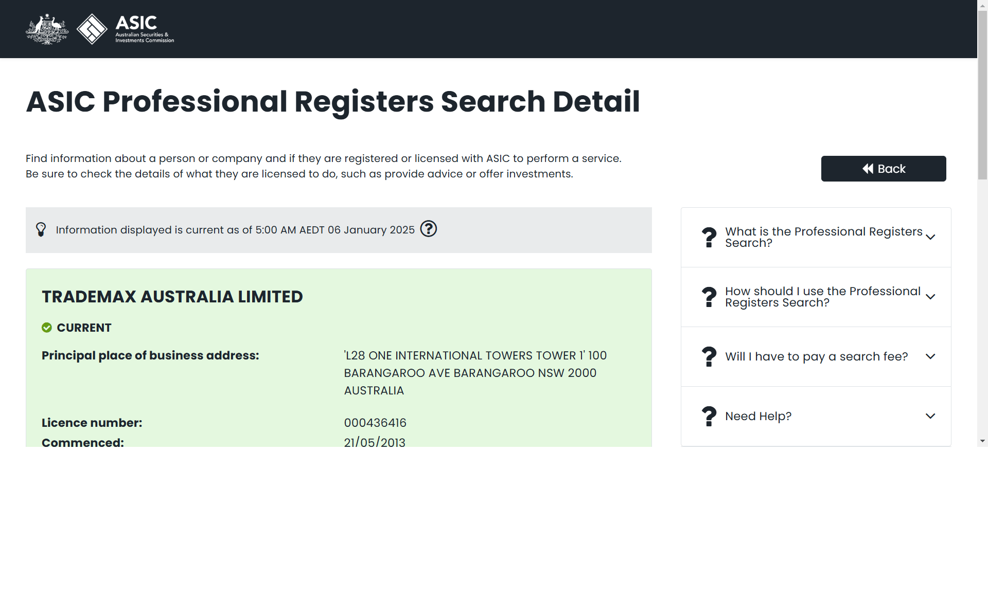 Australian Securities and Investments Commission(ASIC)Official Website