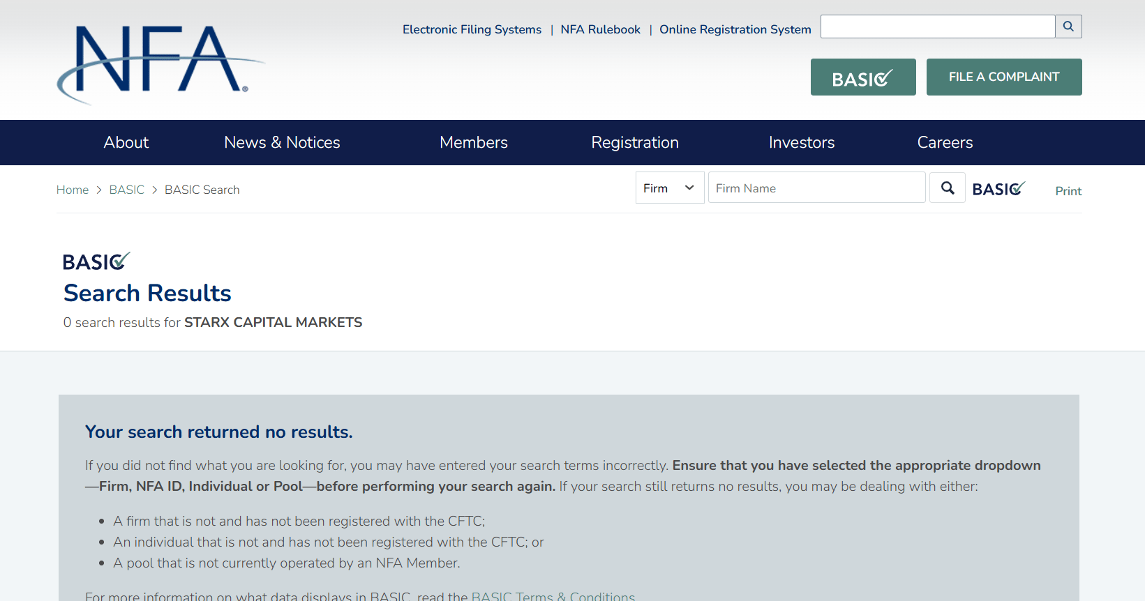 StarX Capital Markets NFA