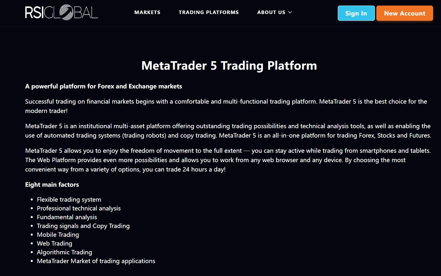 RSI GLOBAL INVEST's trading software