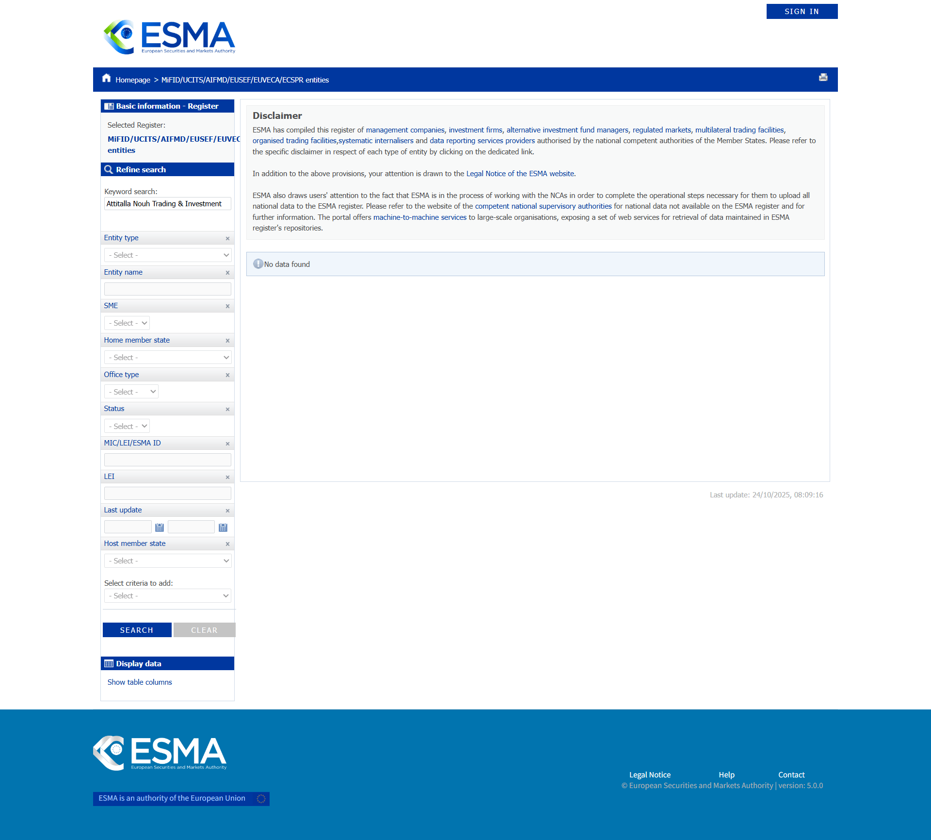 European Securities and Markets Authority(ESMA)