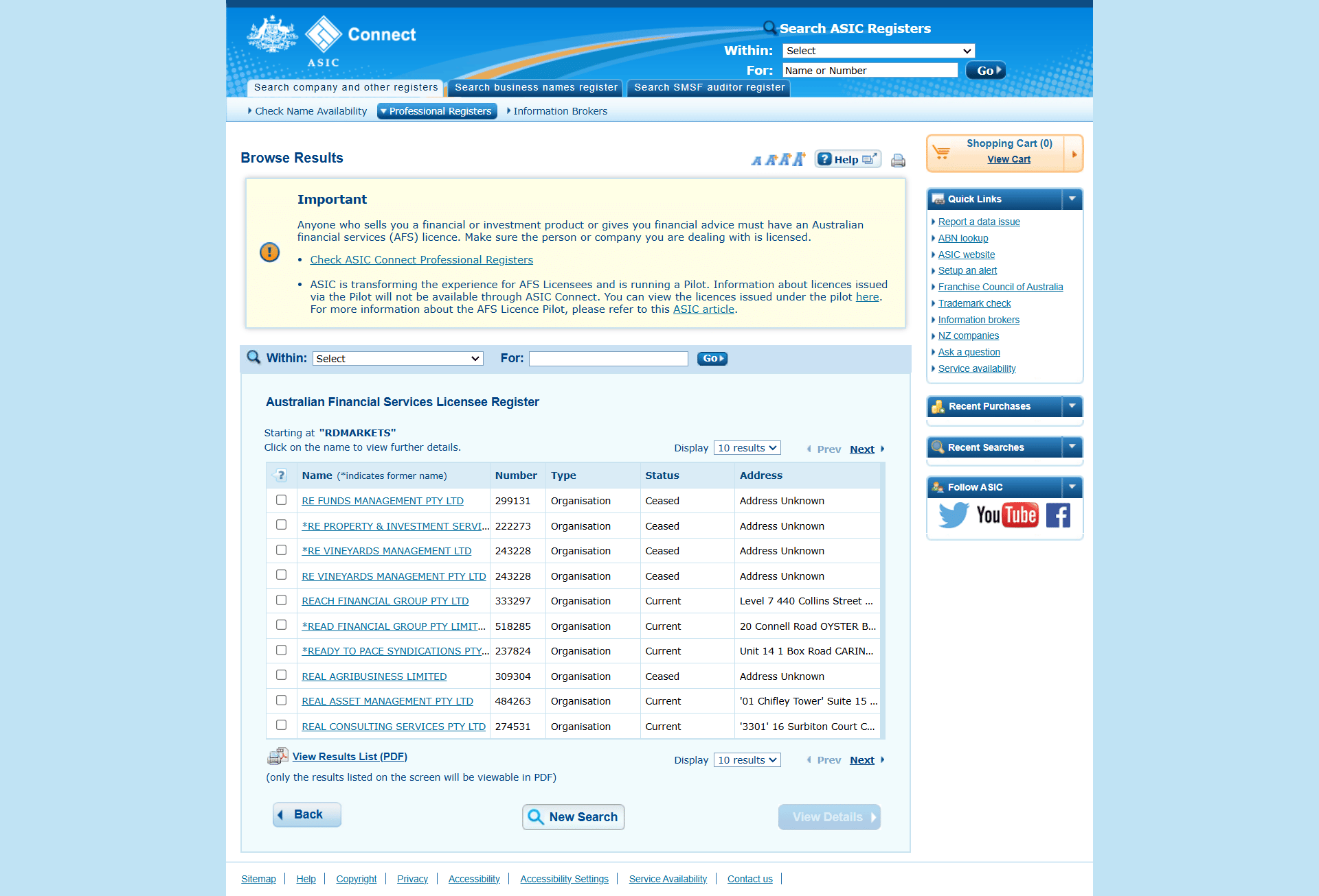 Australian Securities & Investments Commission(ASIC)Official Website