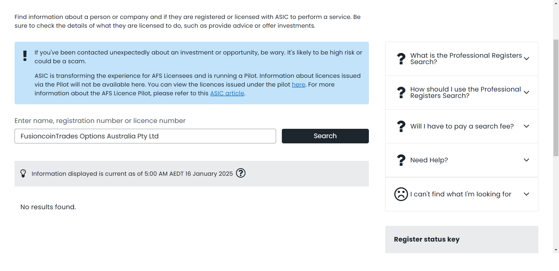Australian Securities and Investments Commission（ASIC）Official Website