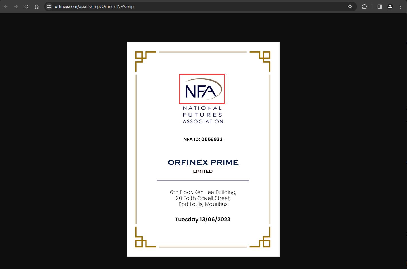 The official website displays regulatory information