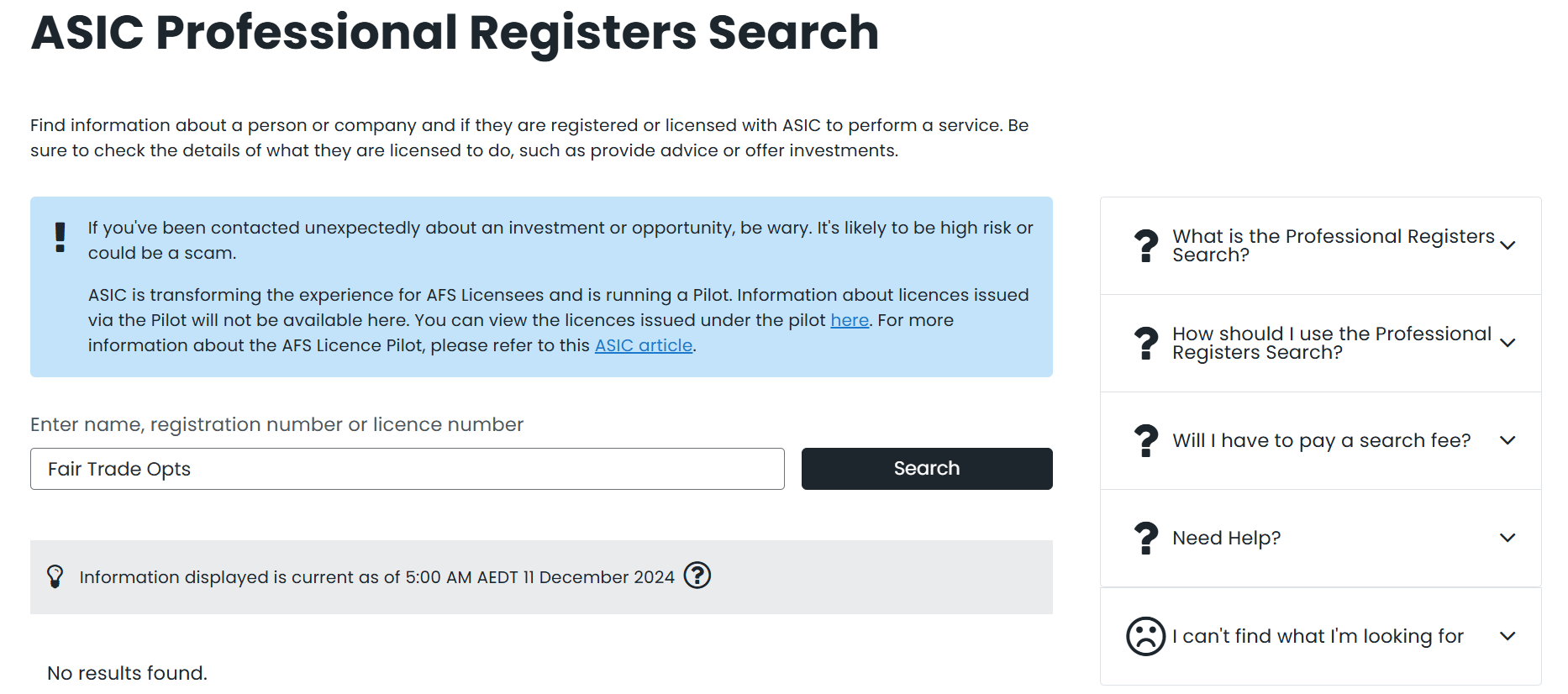 Fair Trade Opts ASIC