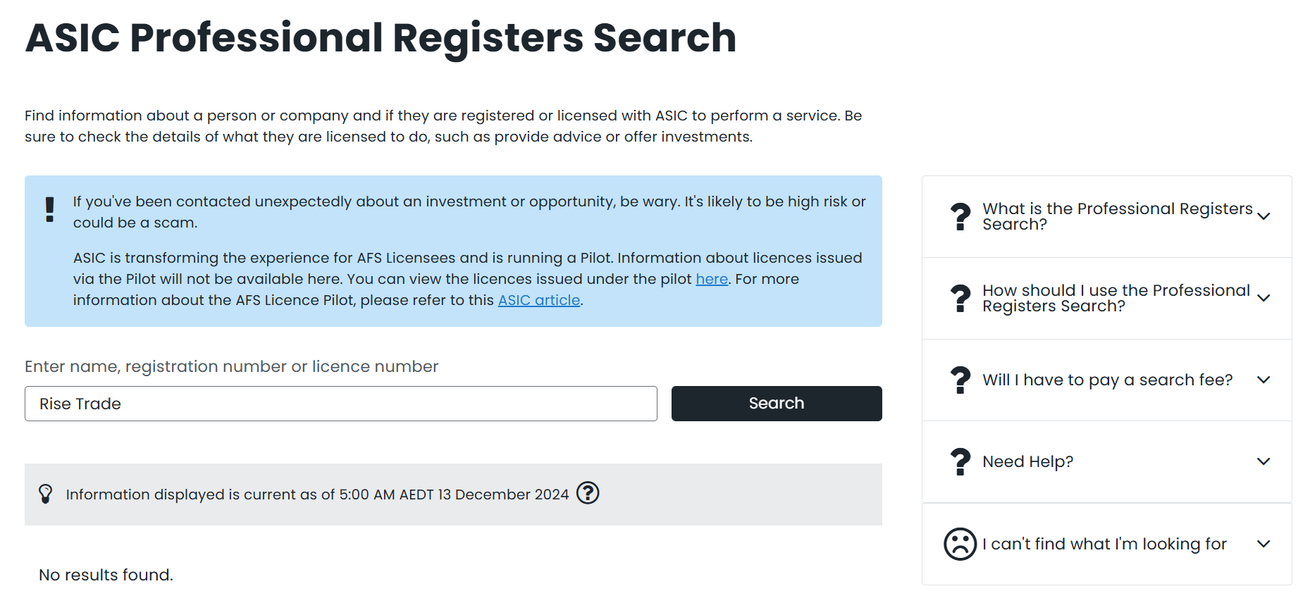 Rise Trade ASIC