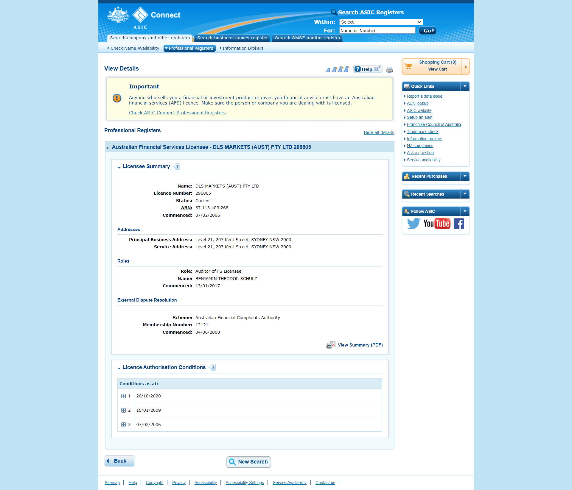 Australian Securities and Investments Commission（ASIC）