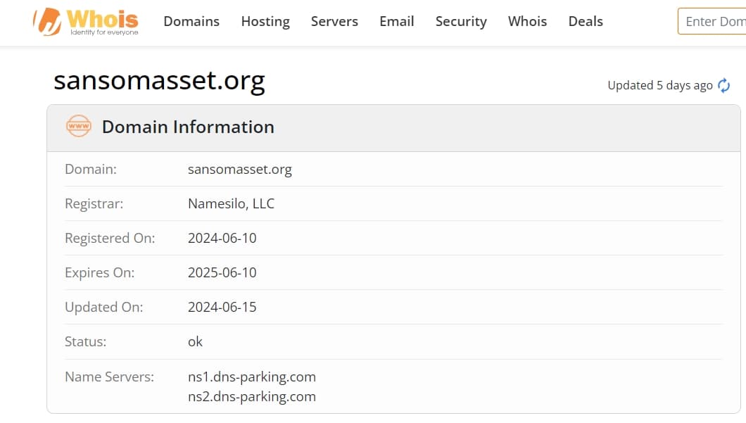 whois domain time of sansom asset