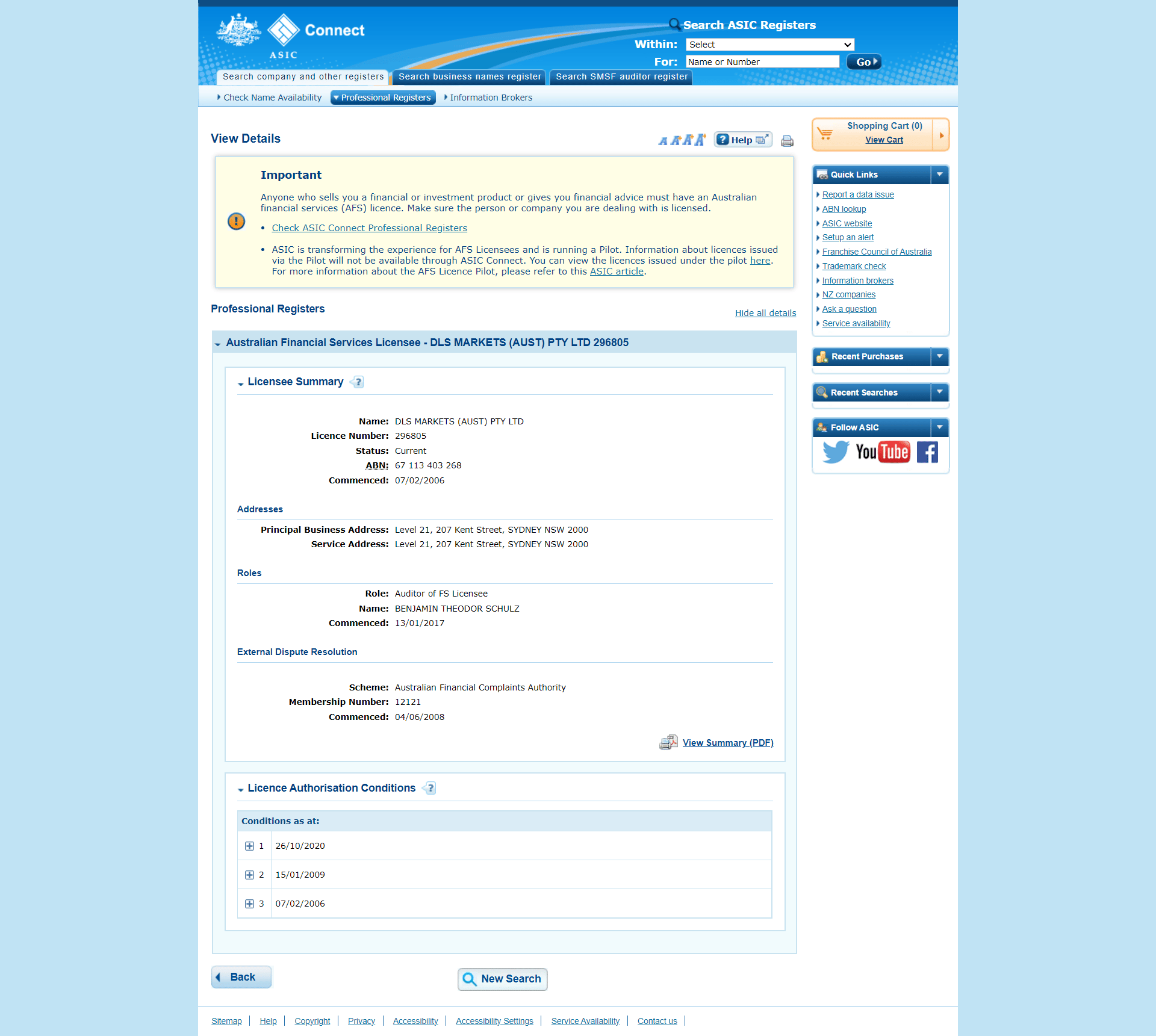 Australian Securities and Investments Commission（ASIC）