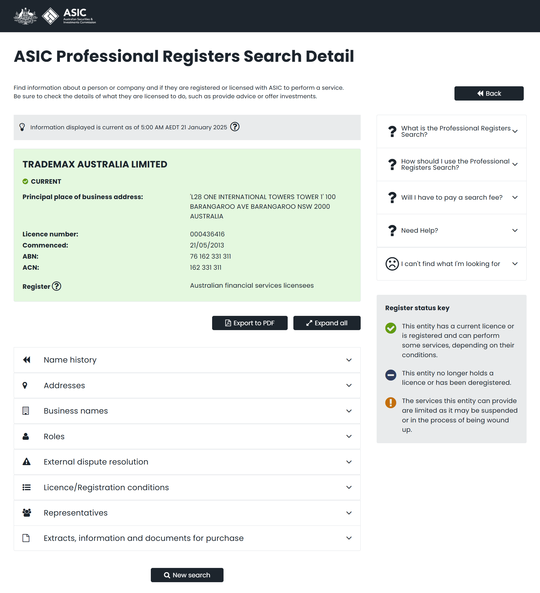 Australian Securities & Investments Commission（ASIC）