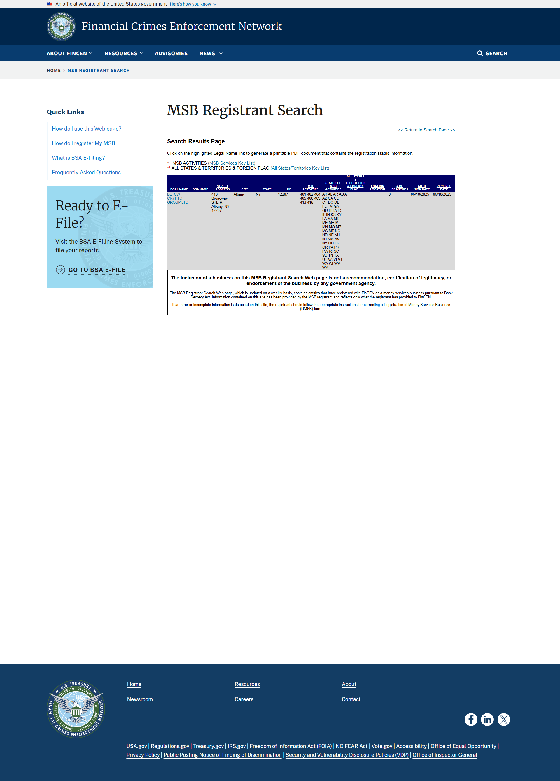 United States Financial Crimes Enforcement Network（FinCEN）