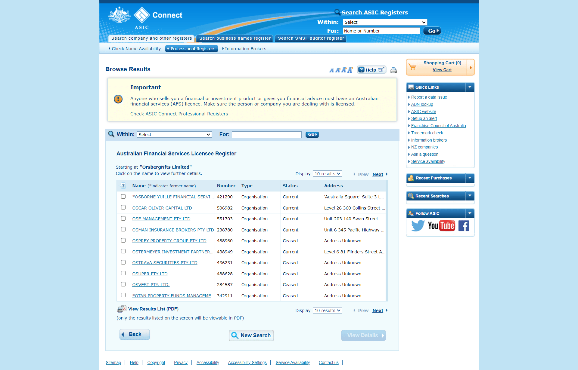 Australian Securities and Investments Commission（ASIC）