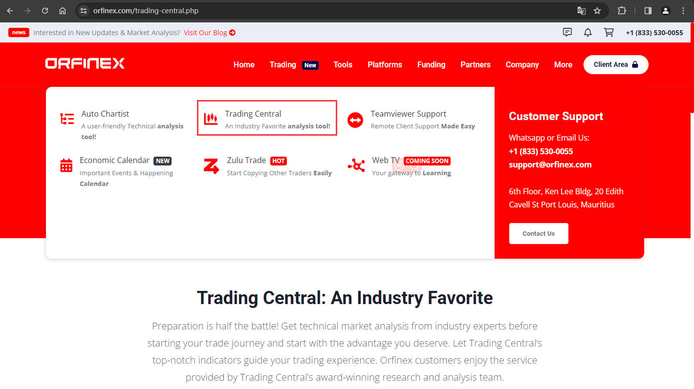 The official website displays other service information