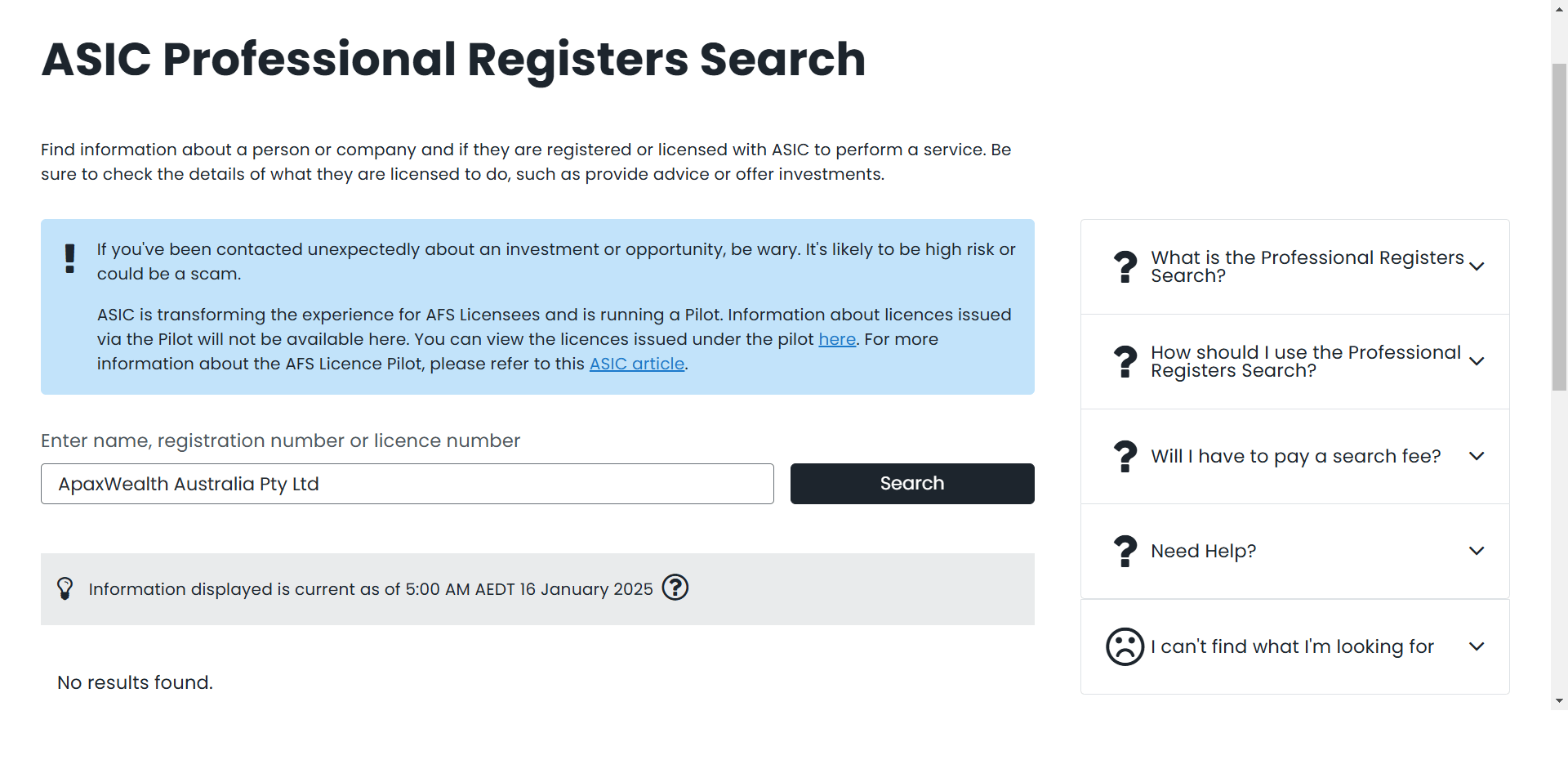 Australian Securities and Investments Commission（ASIC）Official Website