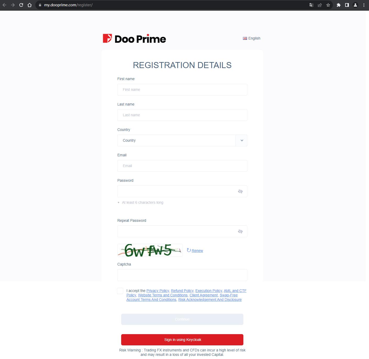 The official website displays account registration information
