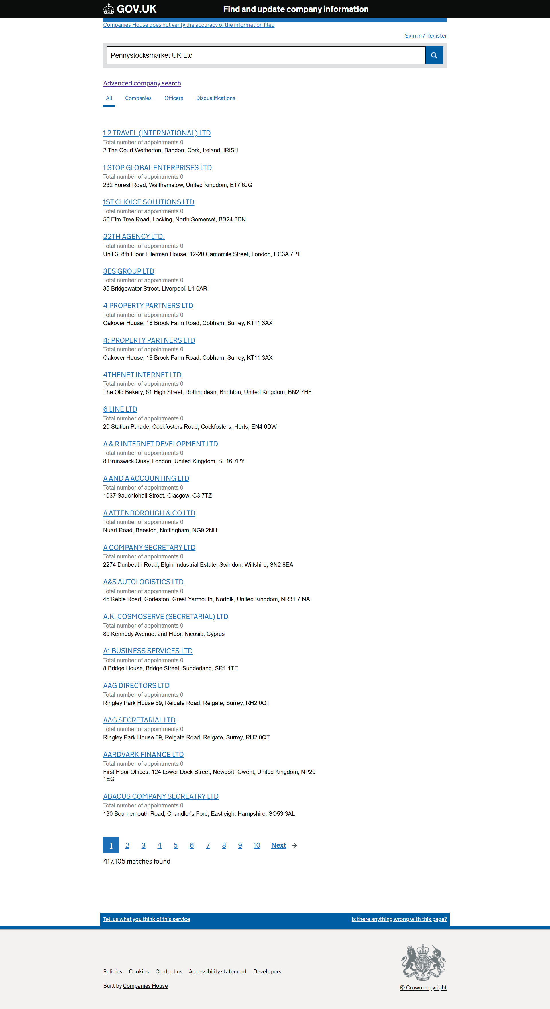 UK Companies House Official Website