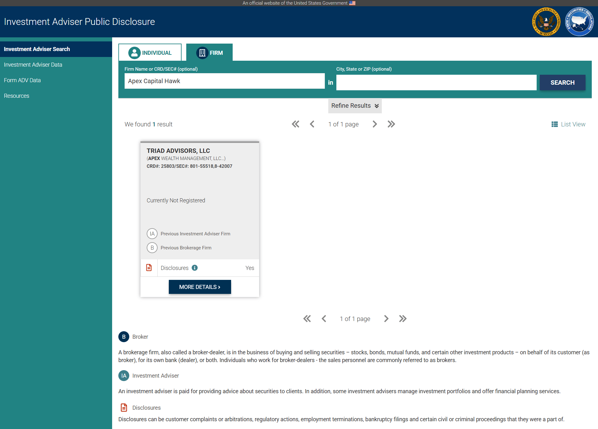 Investment Adviser Public Disclosure(IAPD)
