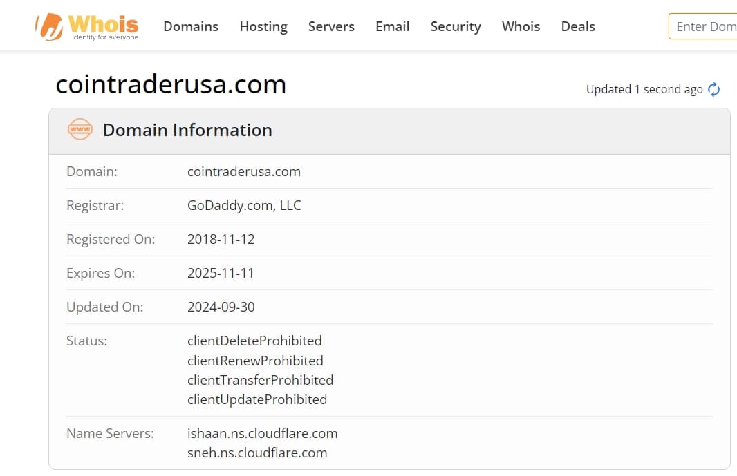 whois domain time of Cointradem