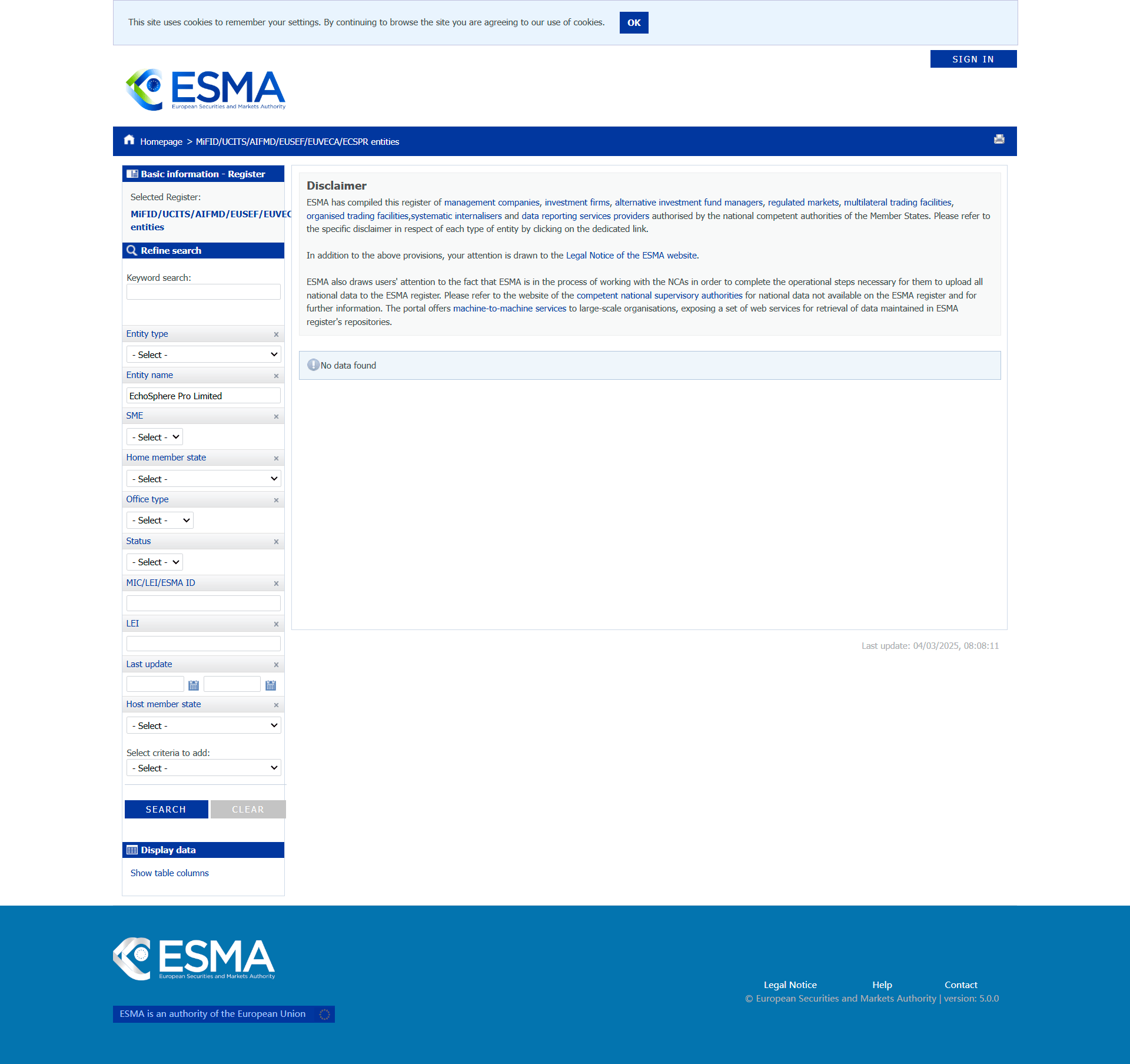 European Securities and Markets Authority (ESMA)