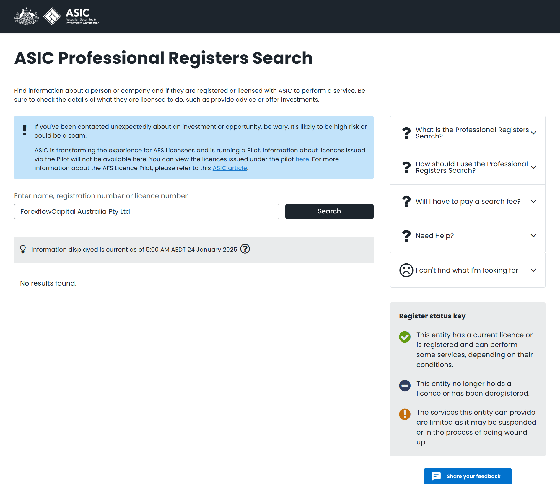 Australian Securities & Investments Commission(ASIC)Official Website