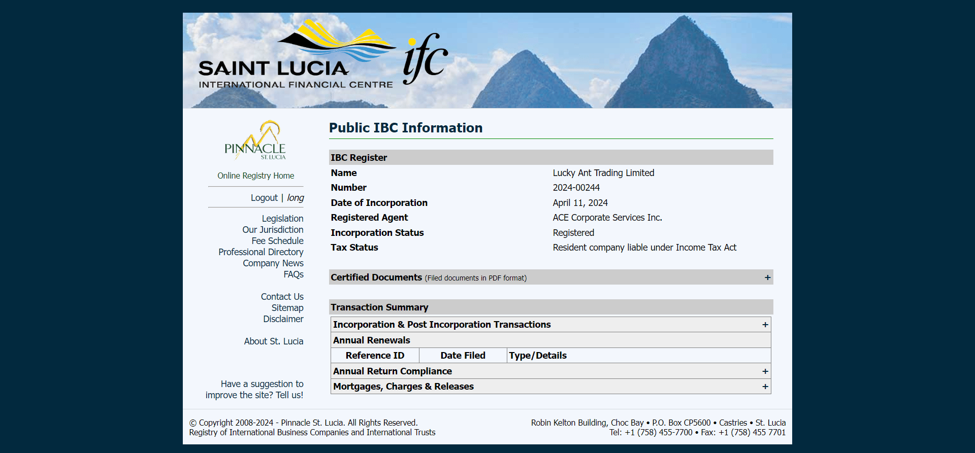 SAINT LUCIA INTERNATIONAL FINANCIAL CENTTRE(IFC)Official Website