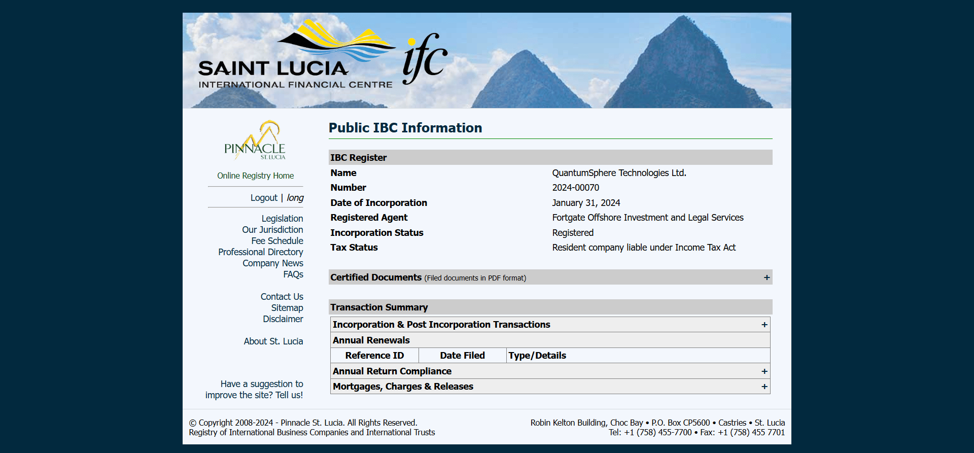 SAINT LUCIA INTERNATIONAL FINANCIAL CEINTRE Official Website