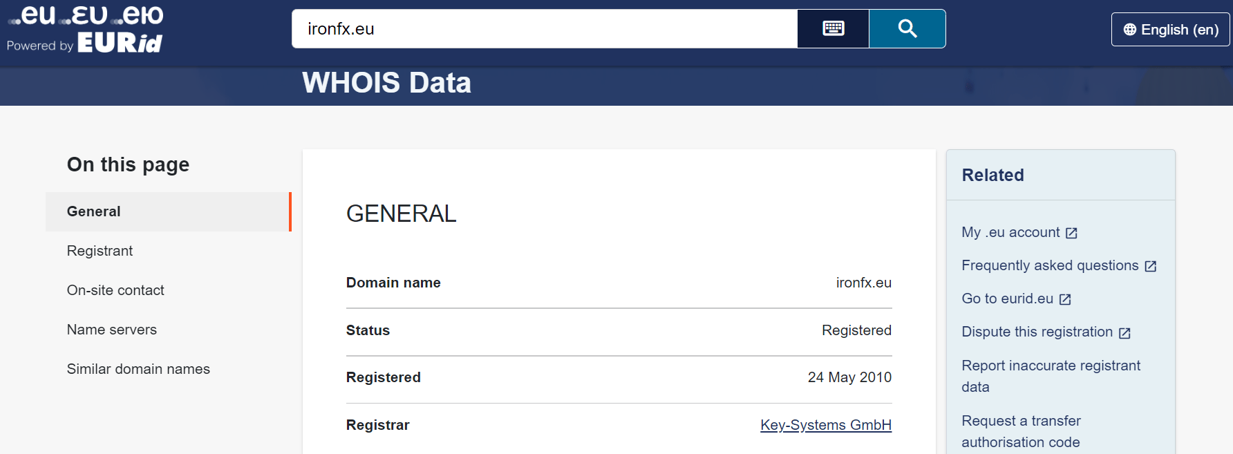 Whois query results