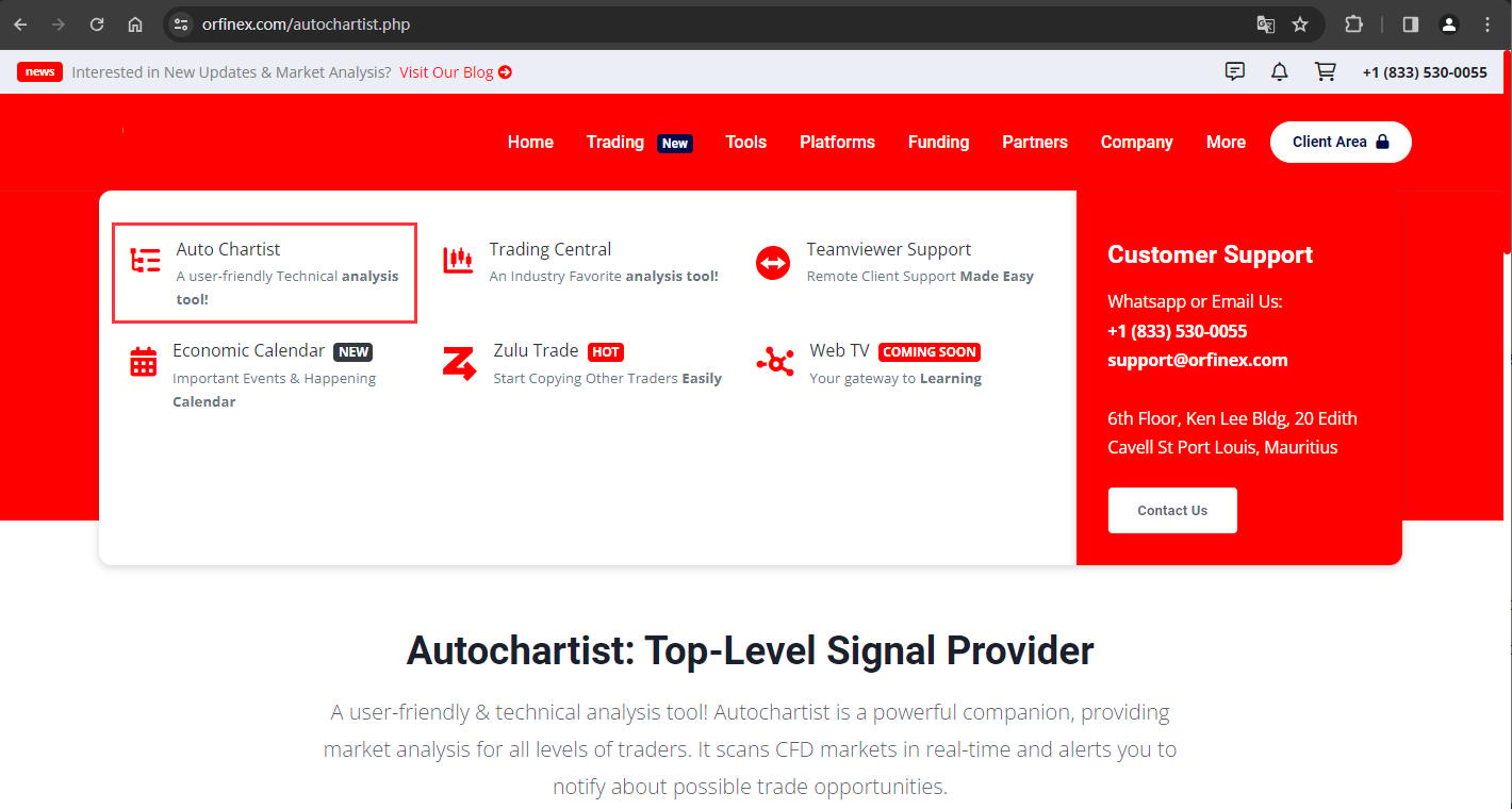 The official website displays other service information