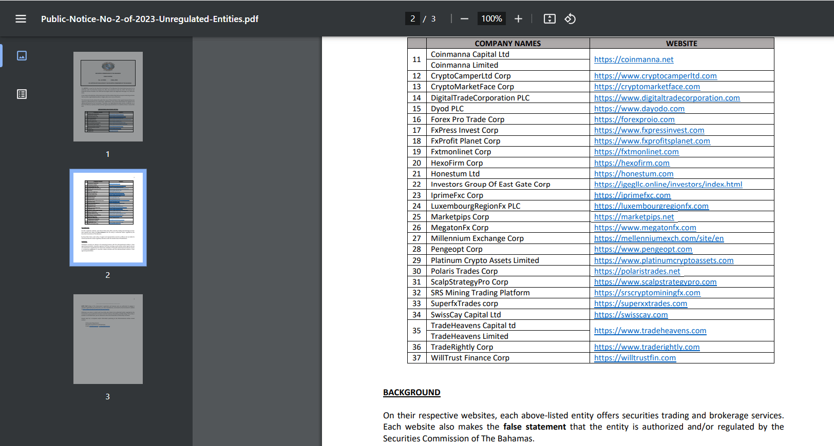 SECURITIES COMMISSION OF THE BAHAMAS Public-Notice-No-2-of-2023-Unregulated-Entities