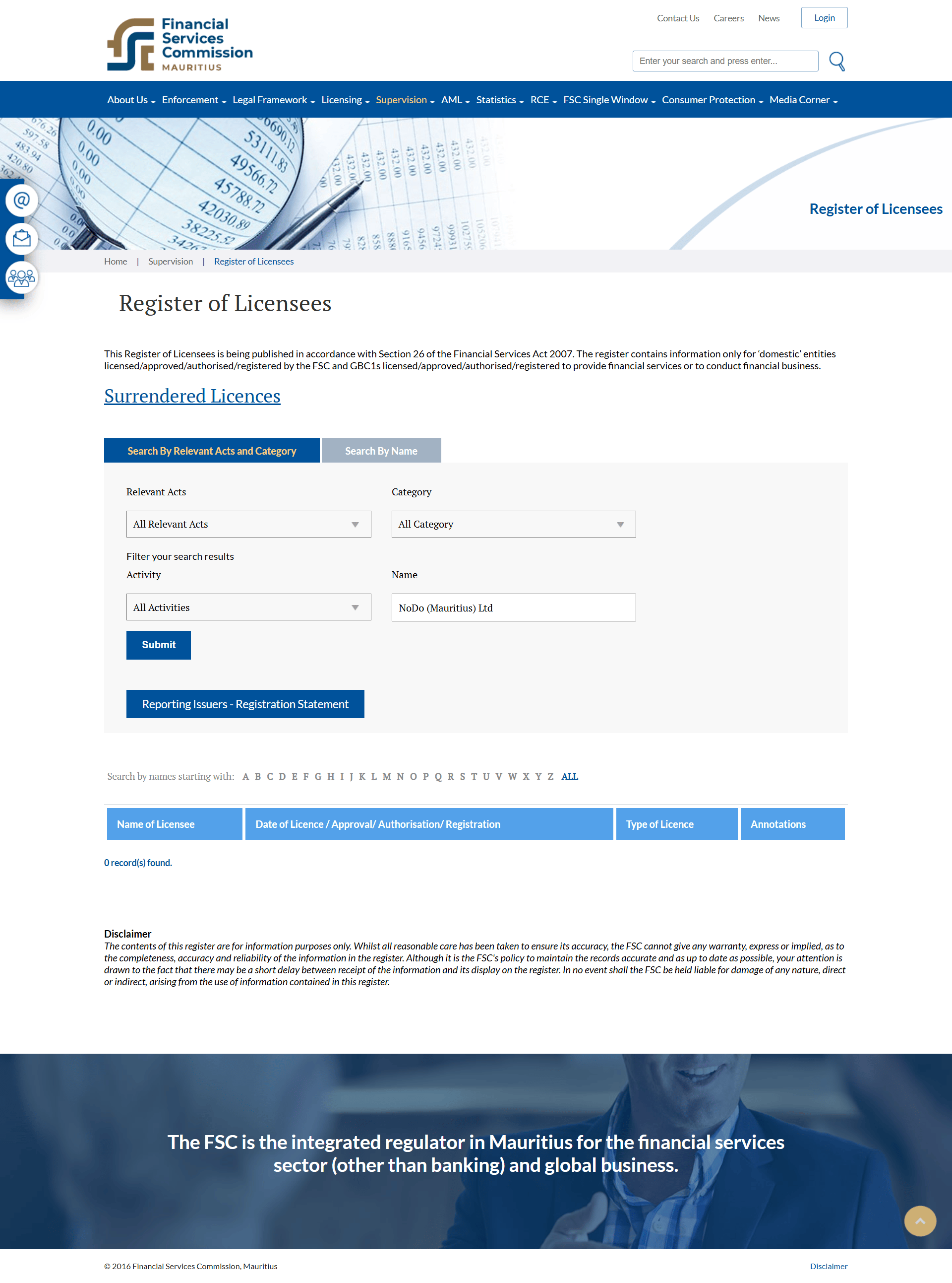 Financial Services Commission, Mauritius（FSC）Official Website