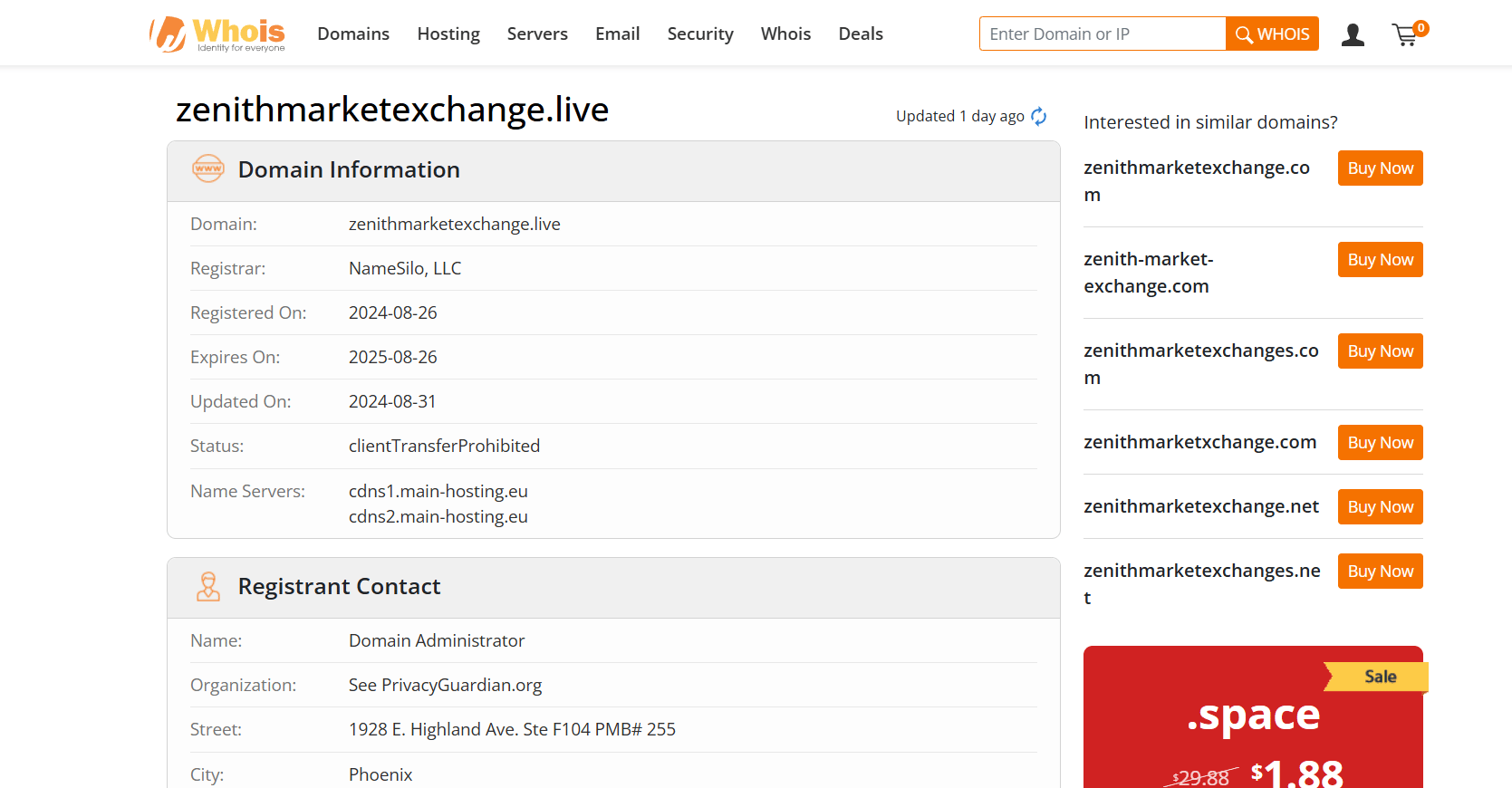 zenithmarketexchange Global whois