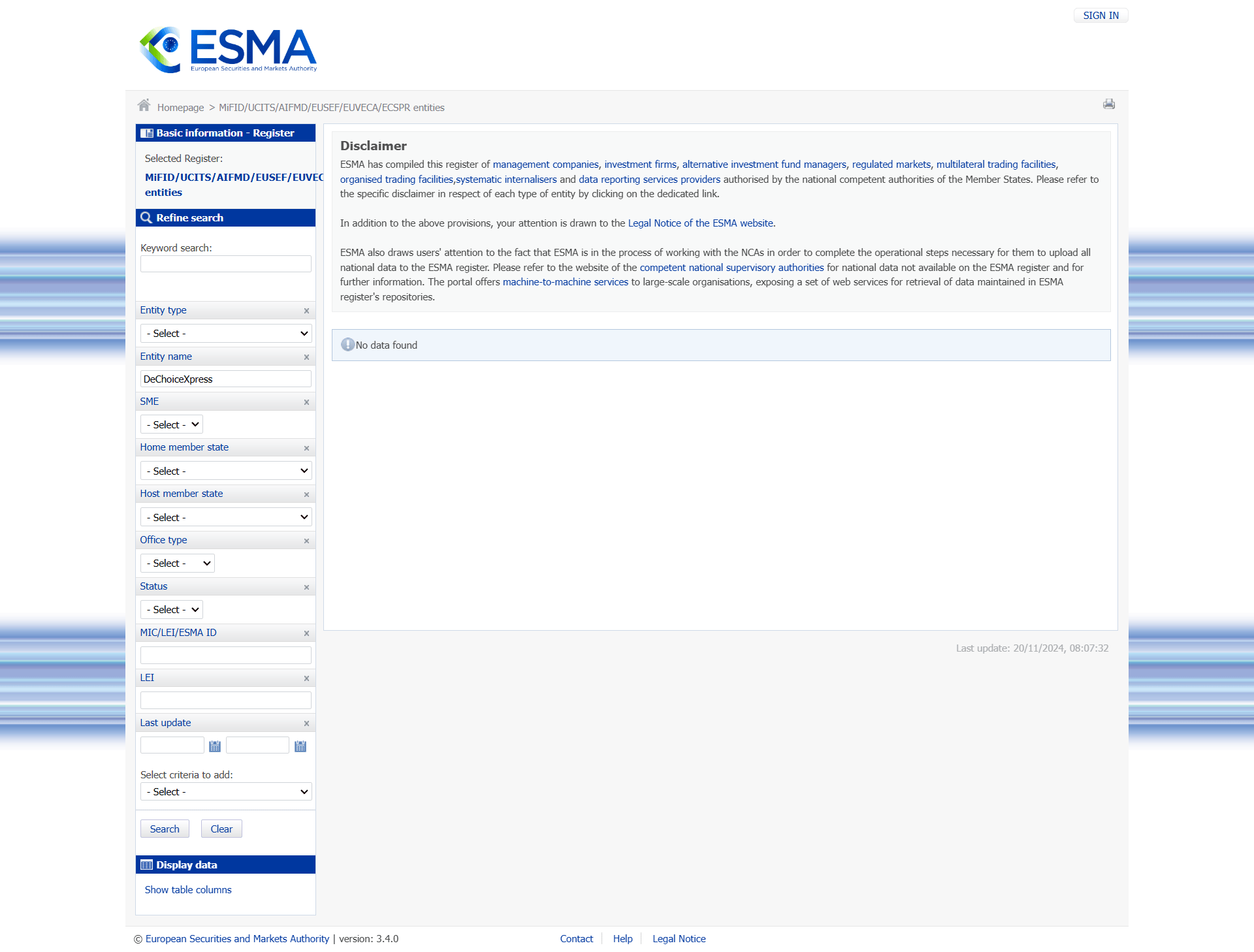 European Securities and Markets Authority（ESMA）