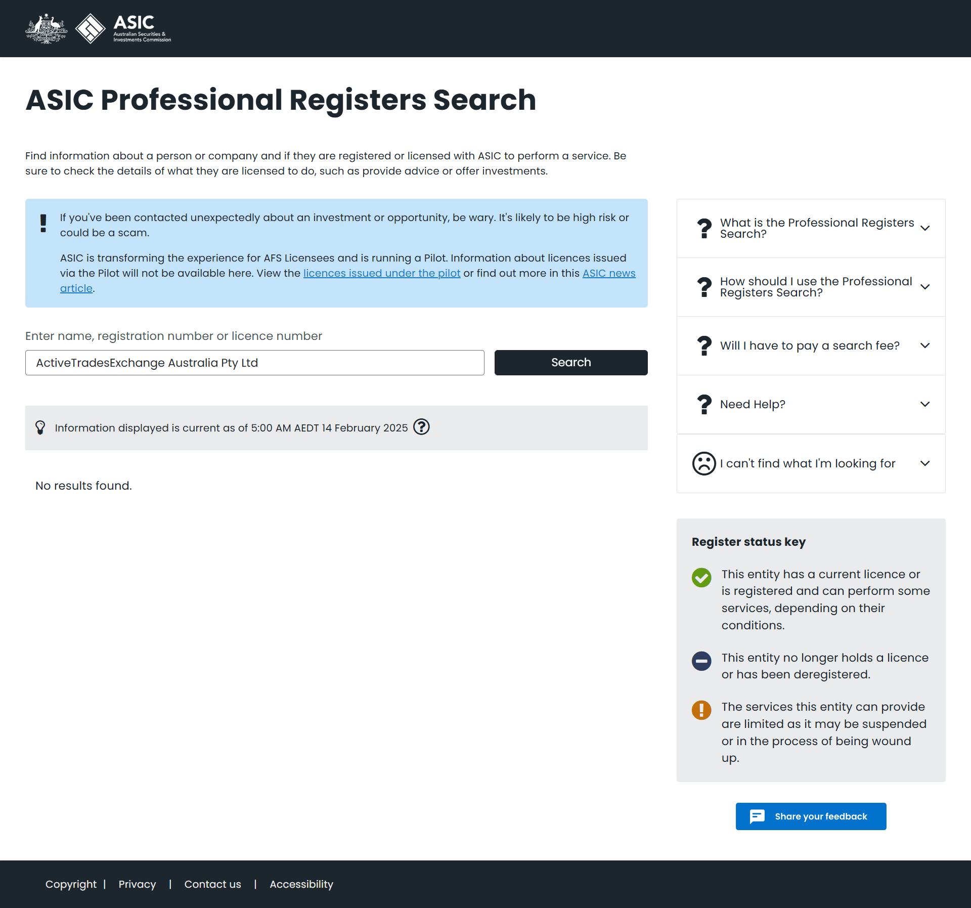 Australian Securities & Investments Commission Official Website