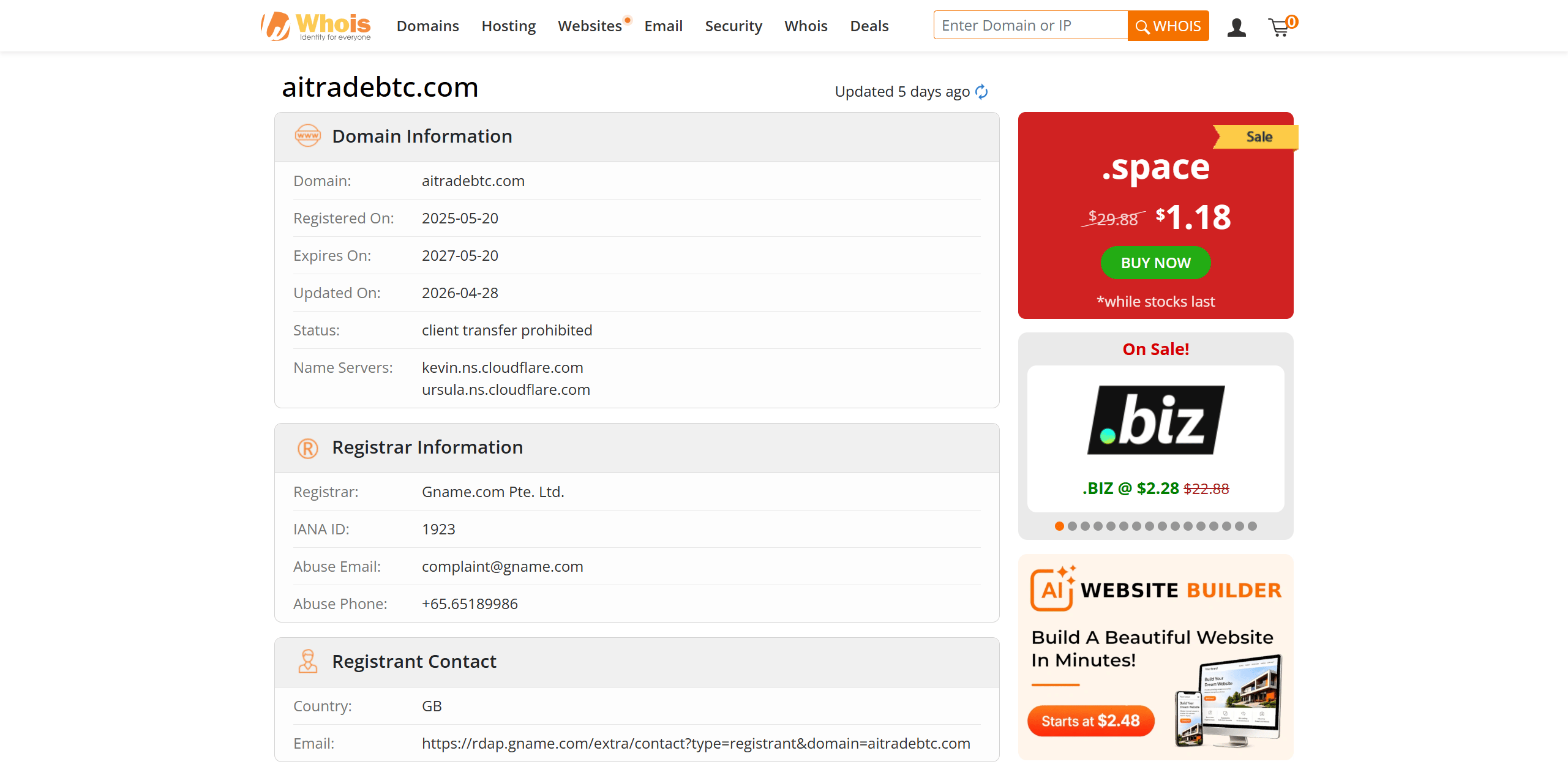 Domain registration time in WHOIS
