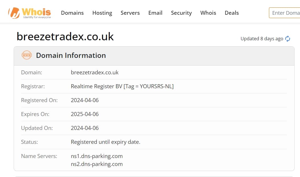 whois domain time of Breeze Tradex Limited