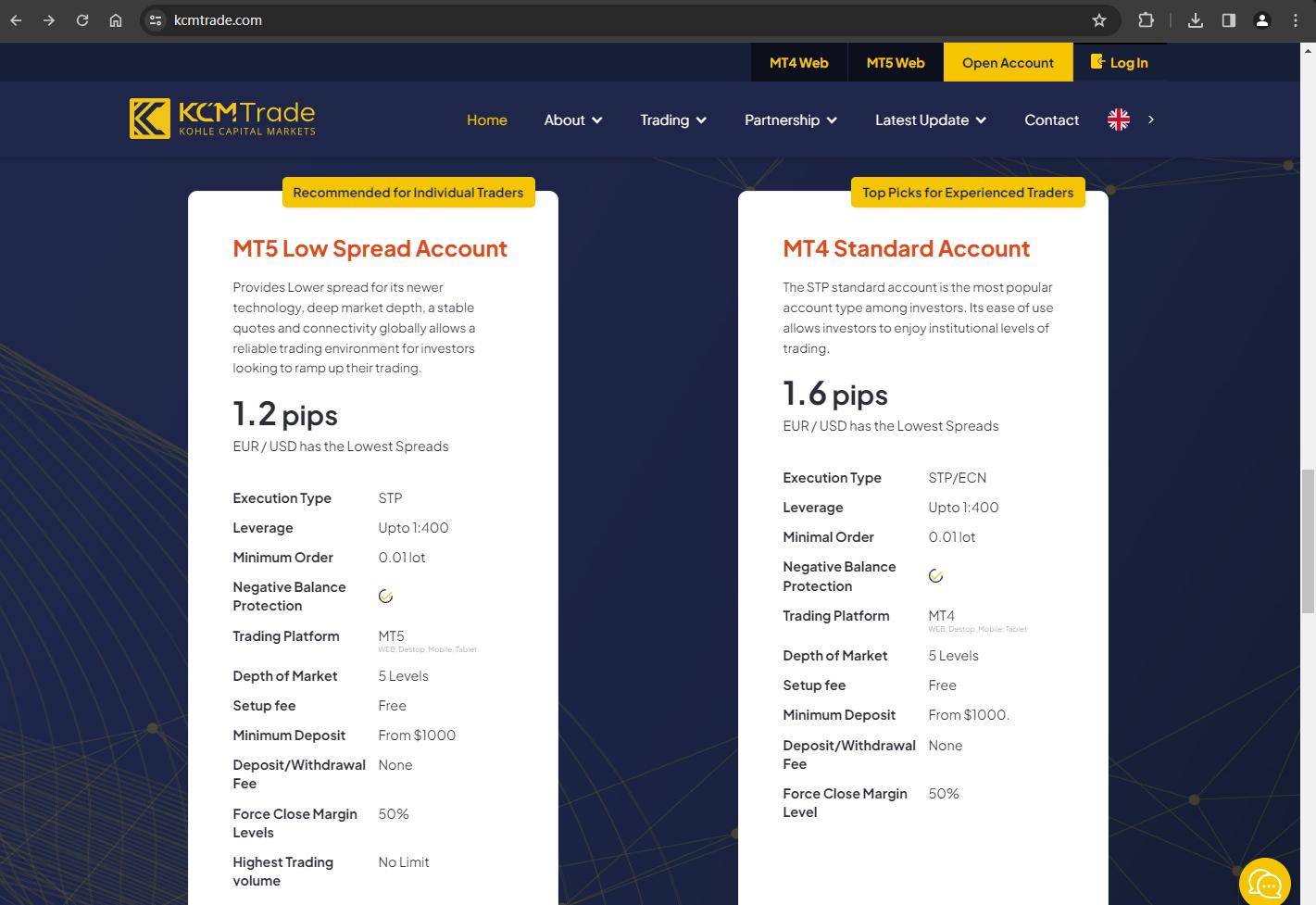 The official website shows the account type