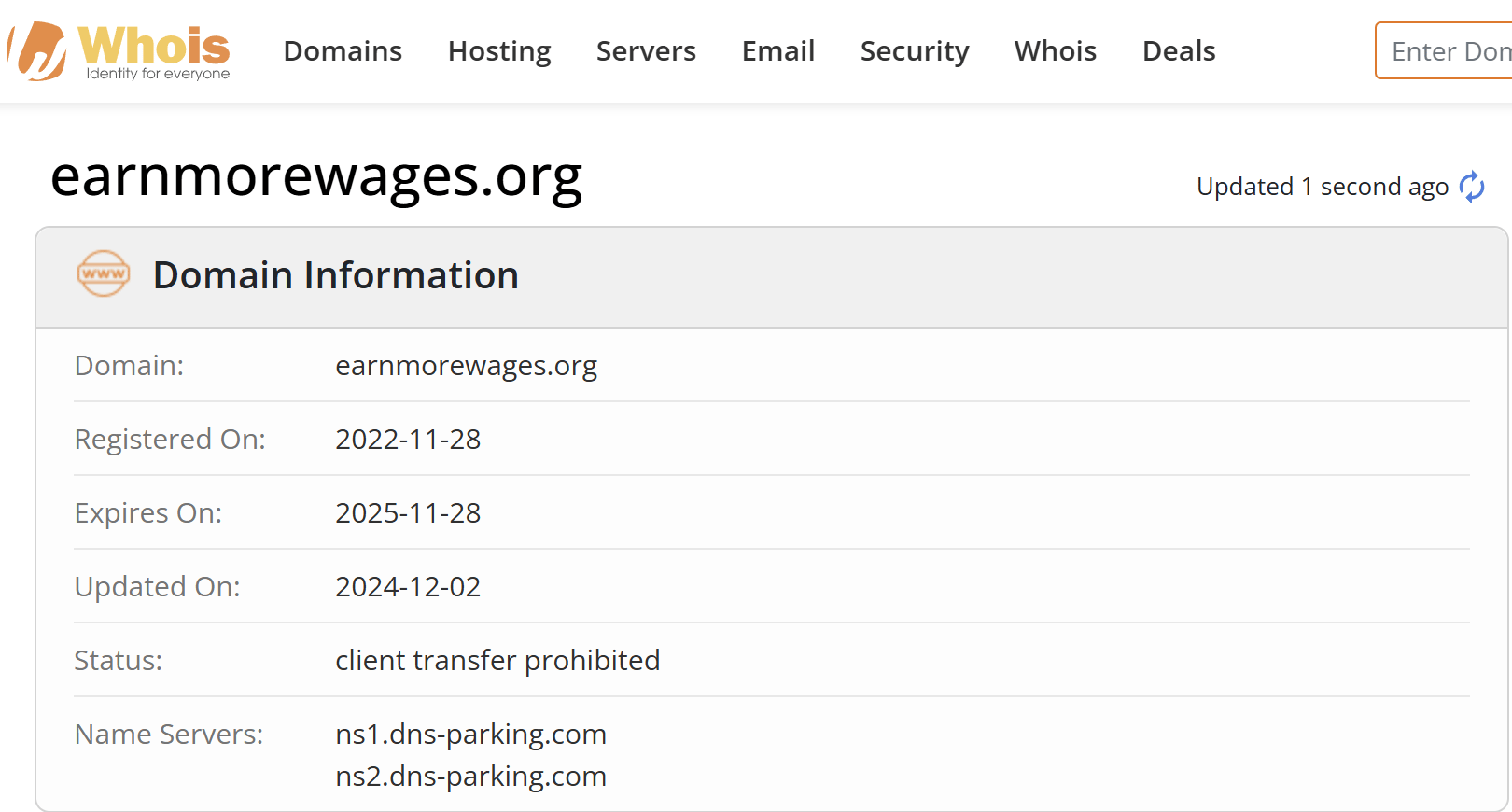 Whois search results