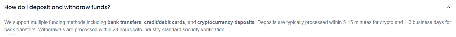 Deposit and withdrawal information