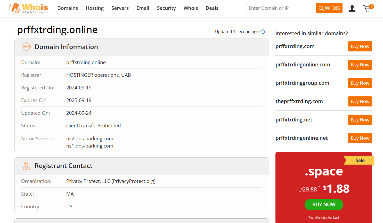 prffxtrding.online whois