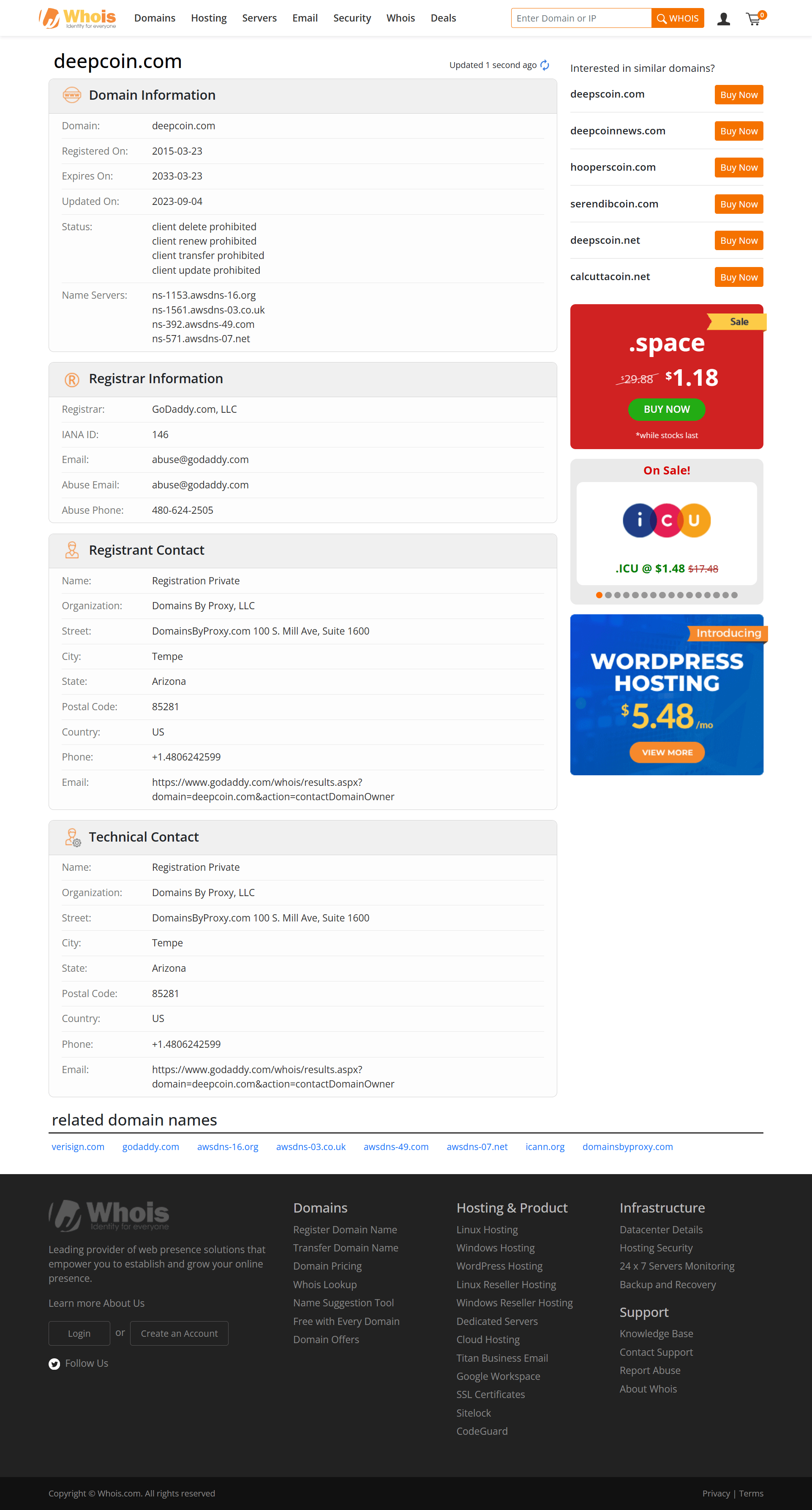 Whois lookup results