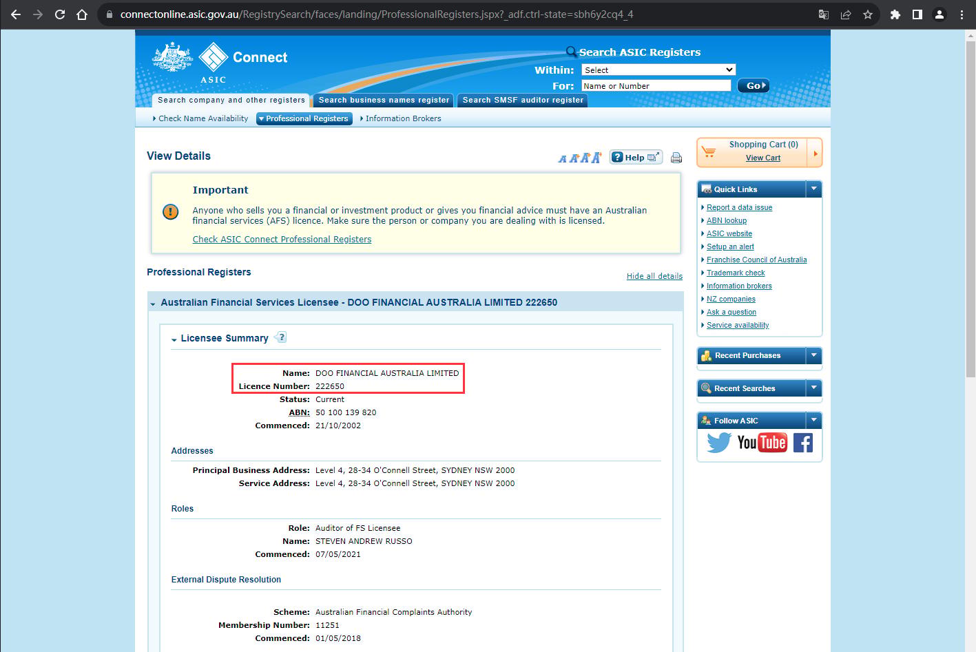 The official website shows the company's regulatory information query