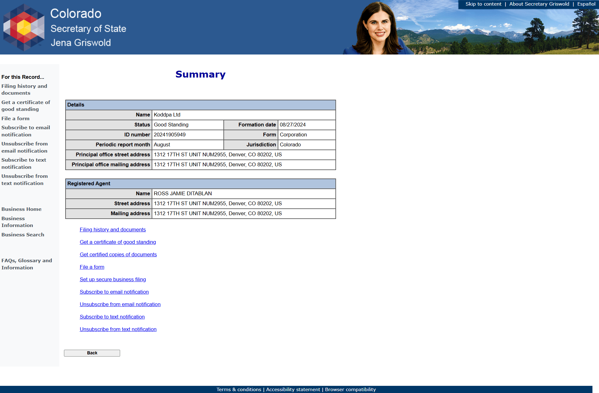 Colorado Secretary of State Official Website