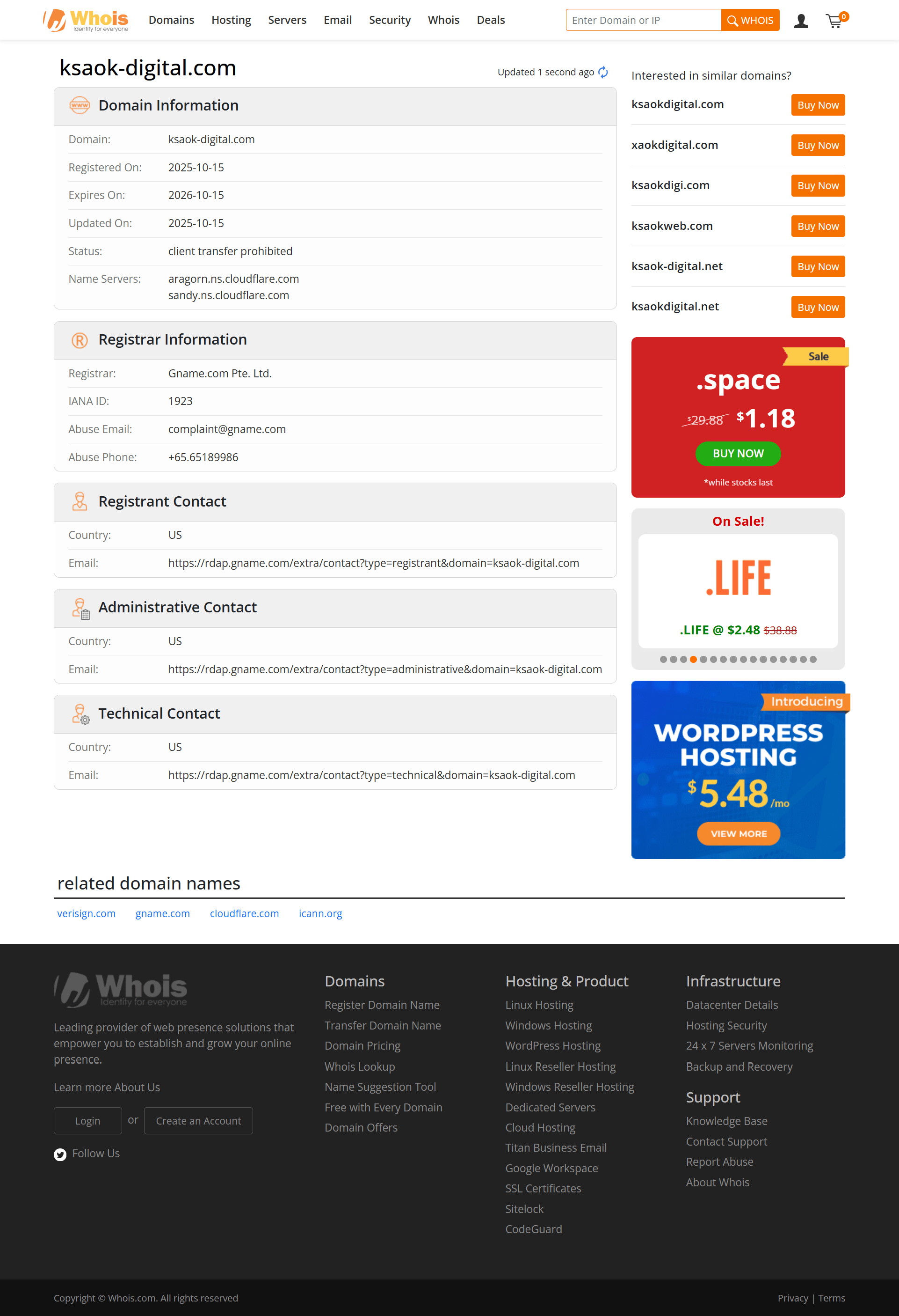 Whois lookup results