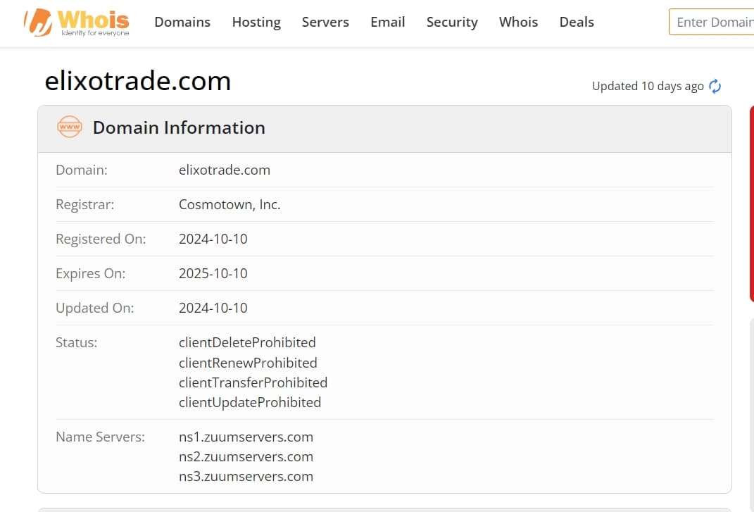 domain time of Elixo Trade