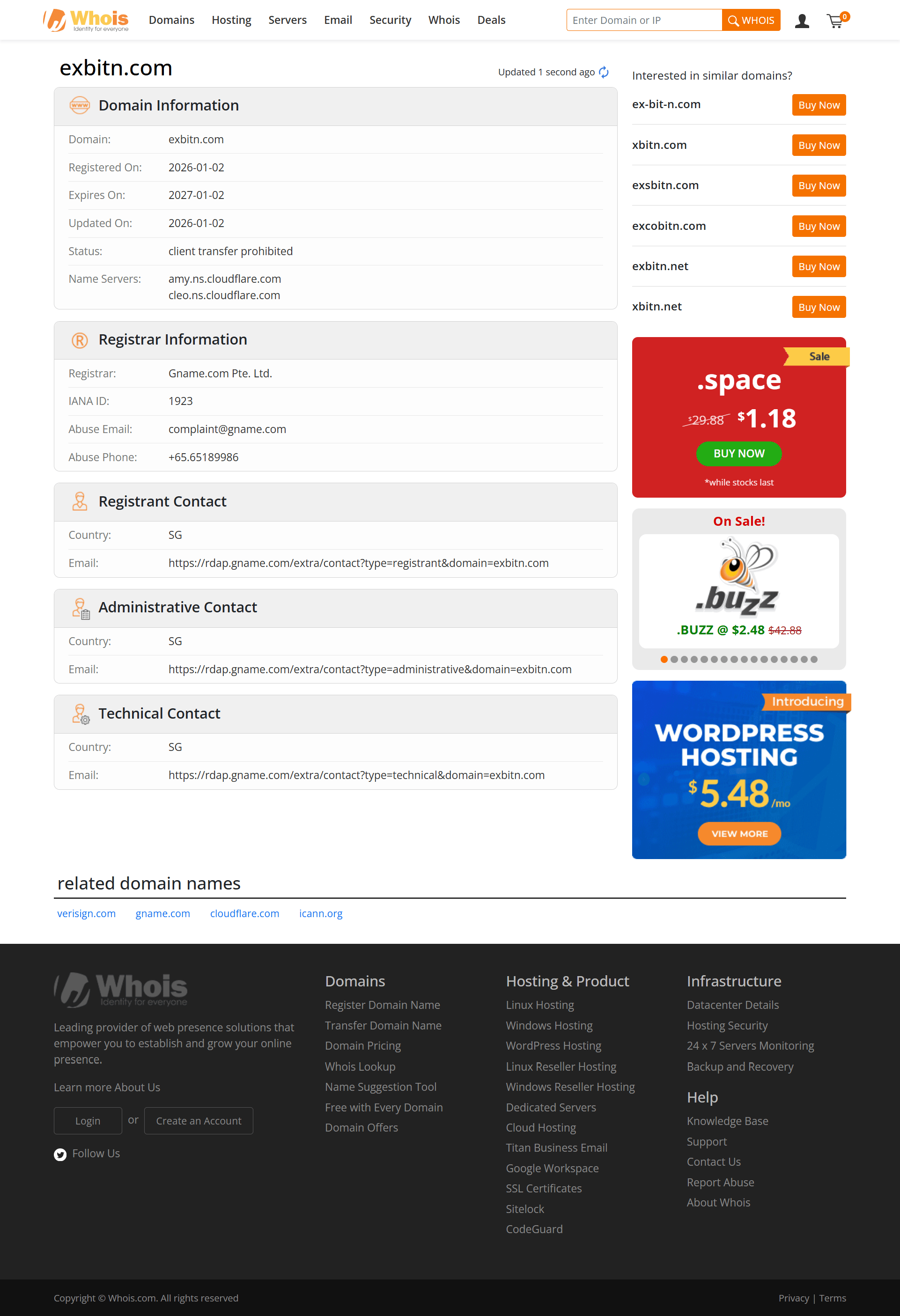 Whois lookup results