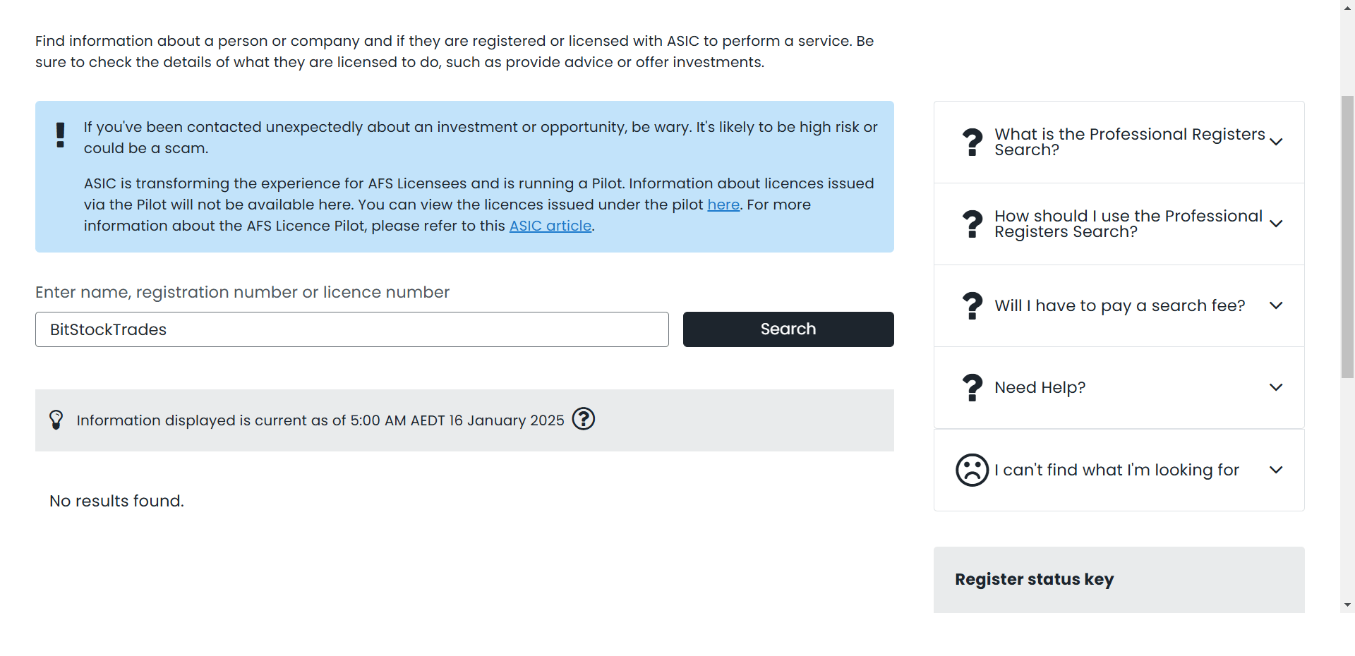 Australian Securities and Investments Commission（ASIC）Official Website