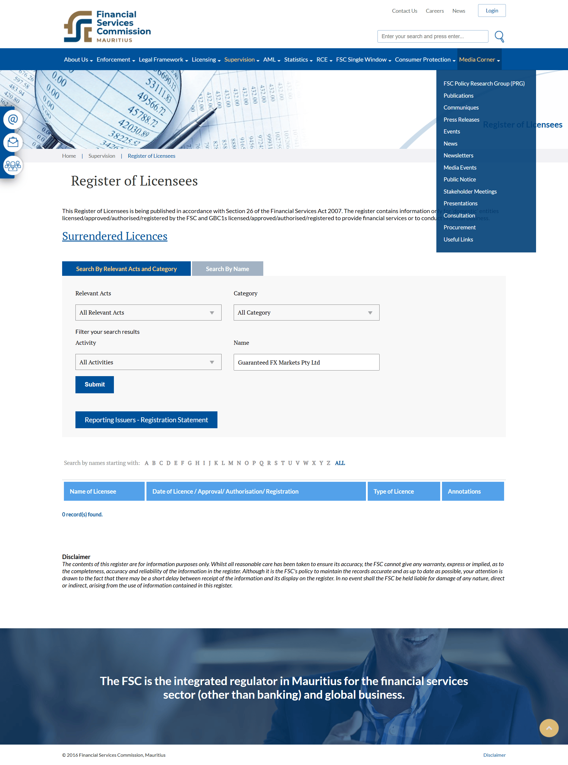 Financial Services Commission, Mauritius（FSC）Official Website