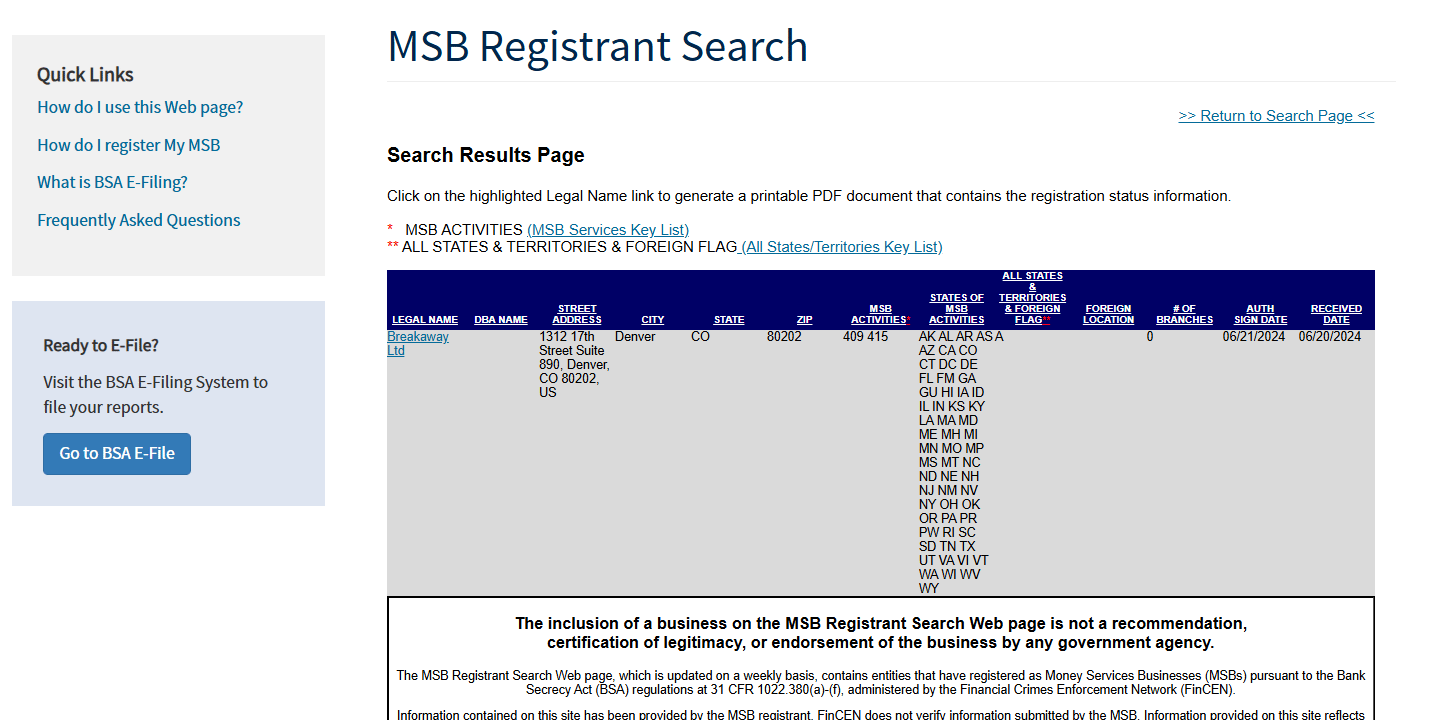 Breakaway Ltd MSB