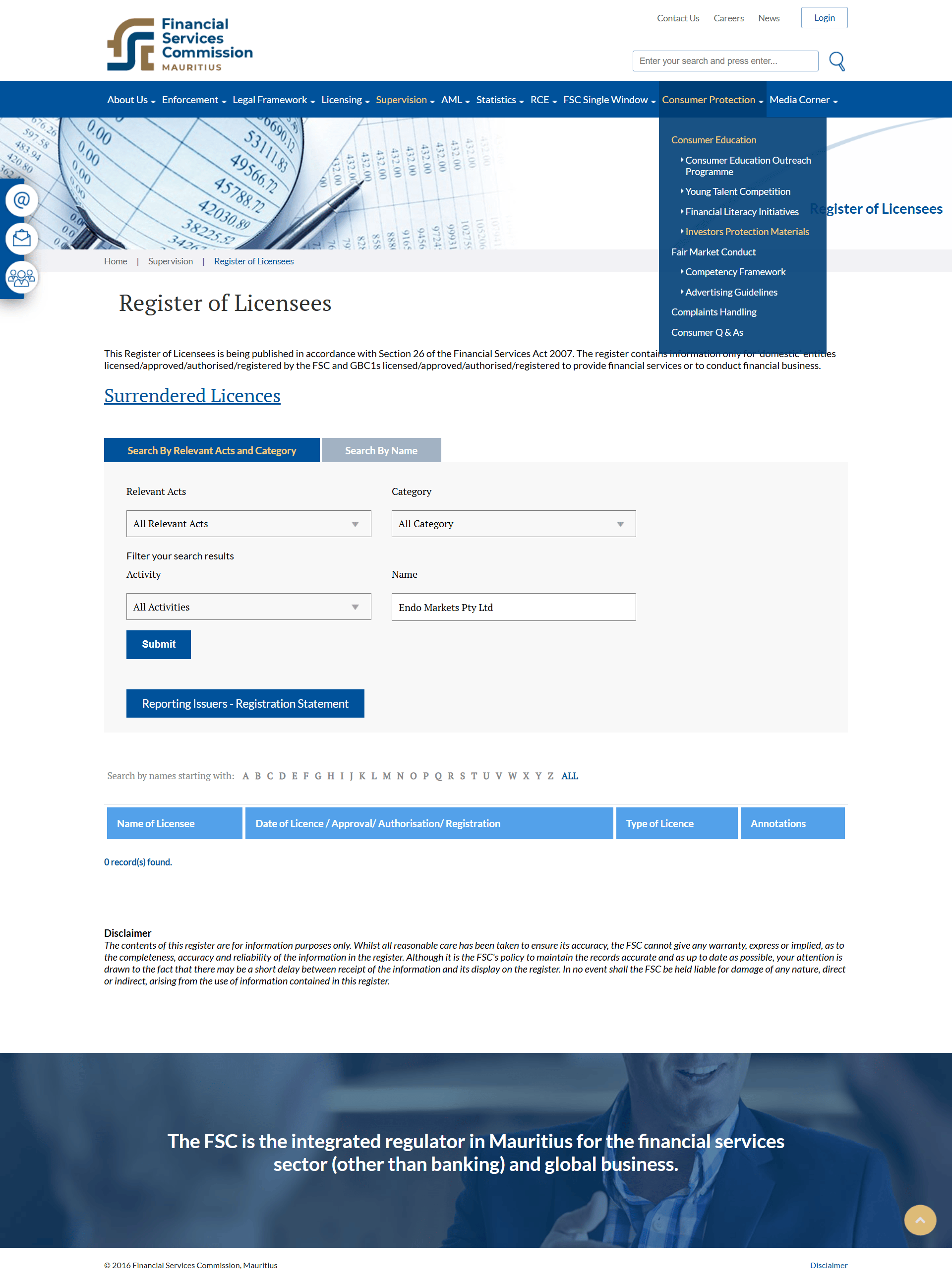 Financial Services Commission, Mauritius（FSC）Official Website