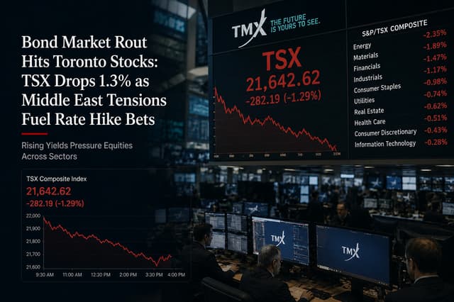 Bond Market Sell-Off Hits Toronto Stocks: TSX Drops 1.3% as Middle East Tensions Fuel Rate Hike Bets