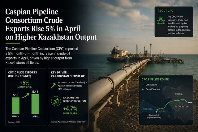 Caspian Pipeline Consortium April Crude Exports Rise 5 Percent on Kazakh Output Surge